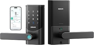 DESLOC K221 Fingerprint Smart Door Lock with Handle 16-Month Battery | Built-in WiFi, Keypad Door Lock with App Control, Auto Lock for Garage Entry Door, Front Door & Bedroom, Black