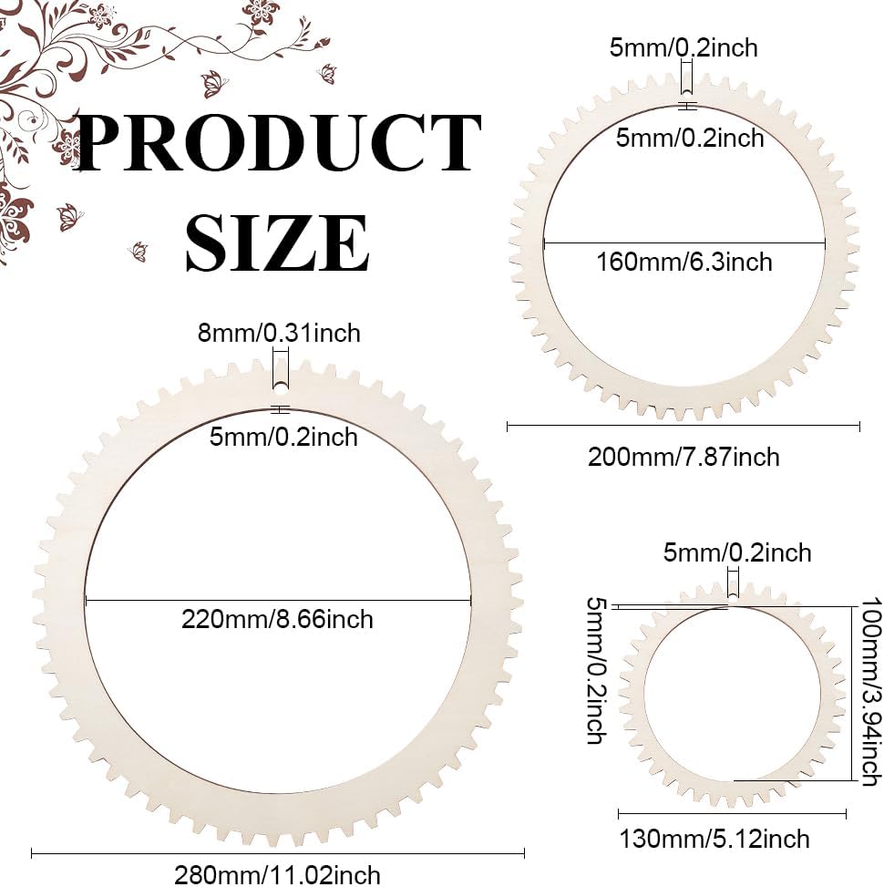 BENECREAT 3 Sizes Wooden Weaving Loom Kit, 5/7.8/11 inch Round Gear Shape DIY Weaving Loom for Hanging Decor Woven Tapestry Knitted Crafts Making, 5mm Thick