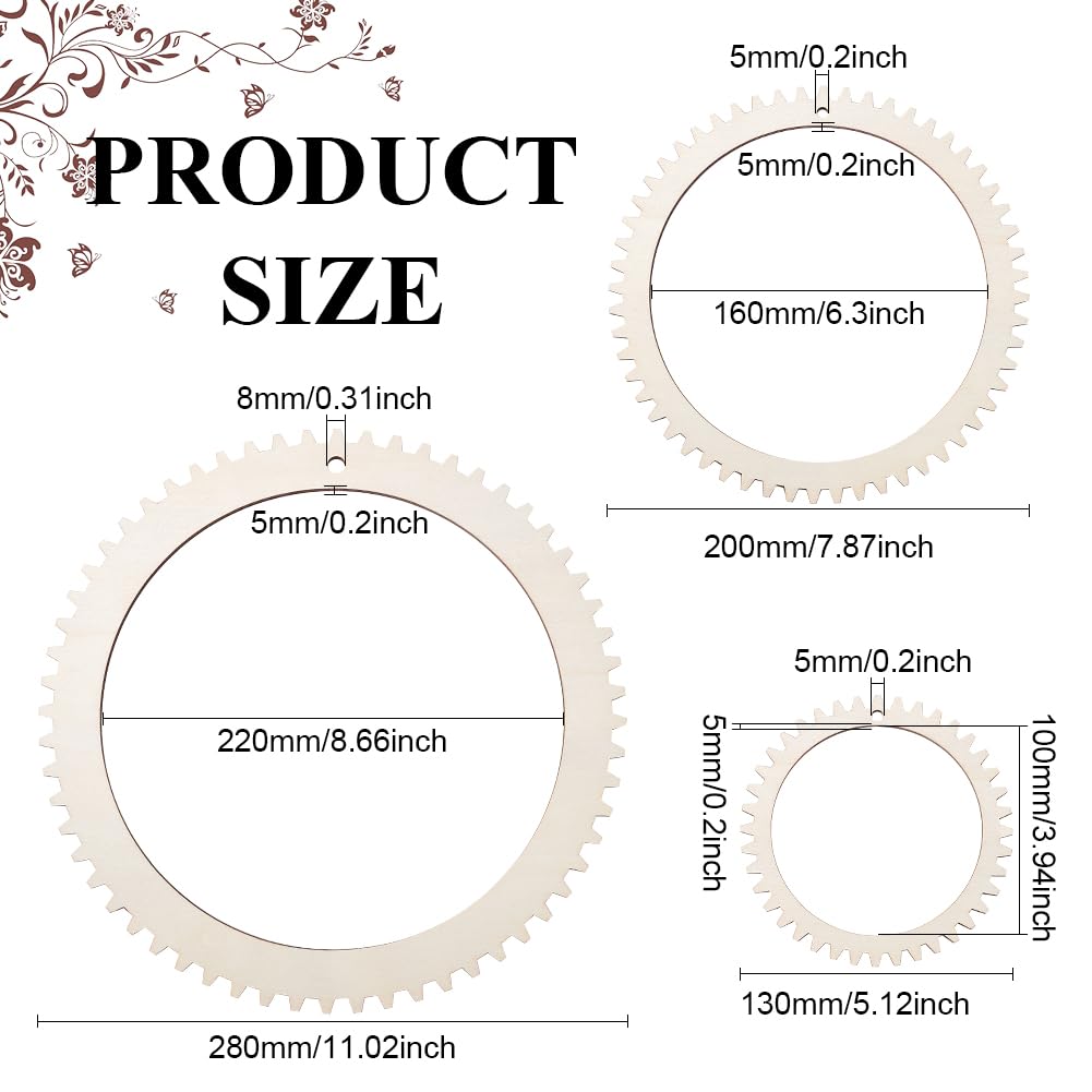 BENECREAT Kit Telaio per Tessitura In Legno di 3 misura, Telaio per Tessitura Fai-Da-Te A Forma di Ingranaggio Rotondo Da 13/20/28 cm per Appendere Decorazioni Artigianali A Maglia,5mm di Spessore