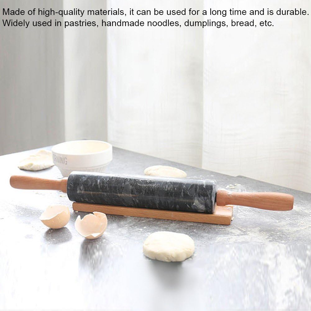Mattarello in Marmo con Manico Spesso in Legno per Cottura Forno, Rullo Lucidato di qualità Premium 45 Cm per Pasta per Pizza, Fondente, Crosta di Torta, Superficie Antiaderente Facile Pulire