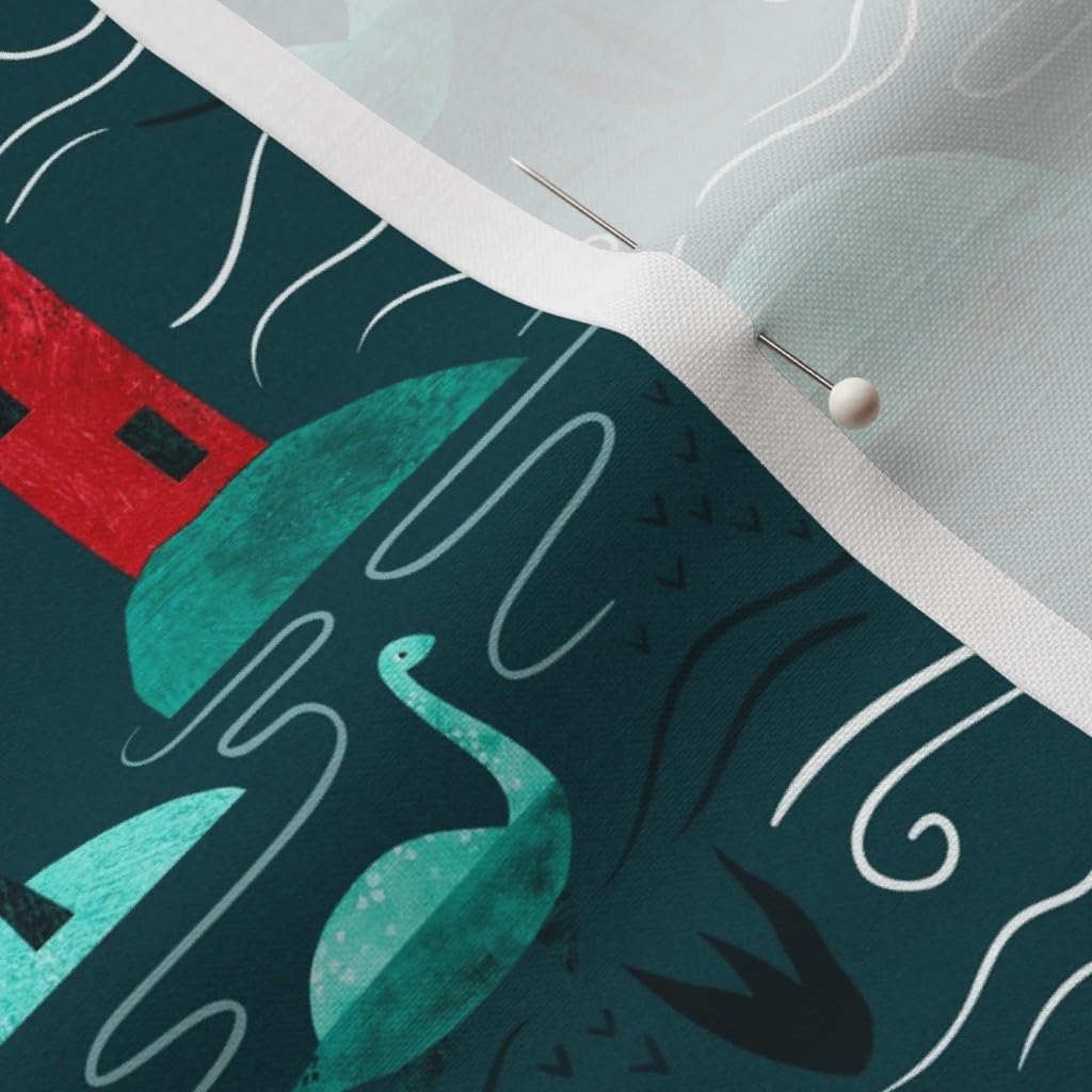 Spoonflower Fabric - Loch Ness Monster Nessie Teal Blue Red Scotland Mythology Printed on Petal Signature Cotton Fabric by The Yard - Sewing Quilting Apparel Crafts Decor