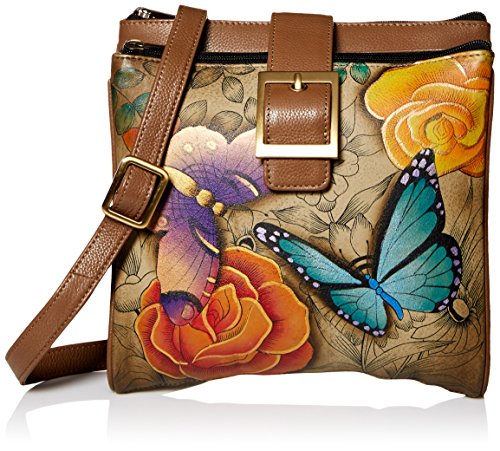 Anna By Anuschka Genuine Leather Travel Organizer, Triple Compartment | Hand-Painted Original Artwork | Floral Paradise Tan #TOP13