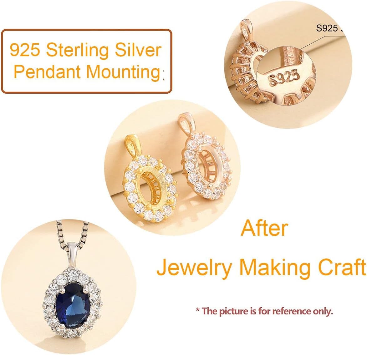 925 Sterling Silver CZ Bezel Cup Tray Pendant for Setting fit 6x8mm Oval Cabochon Pendant Base Blank for DIY Jewelry Making