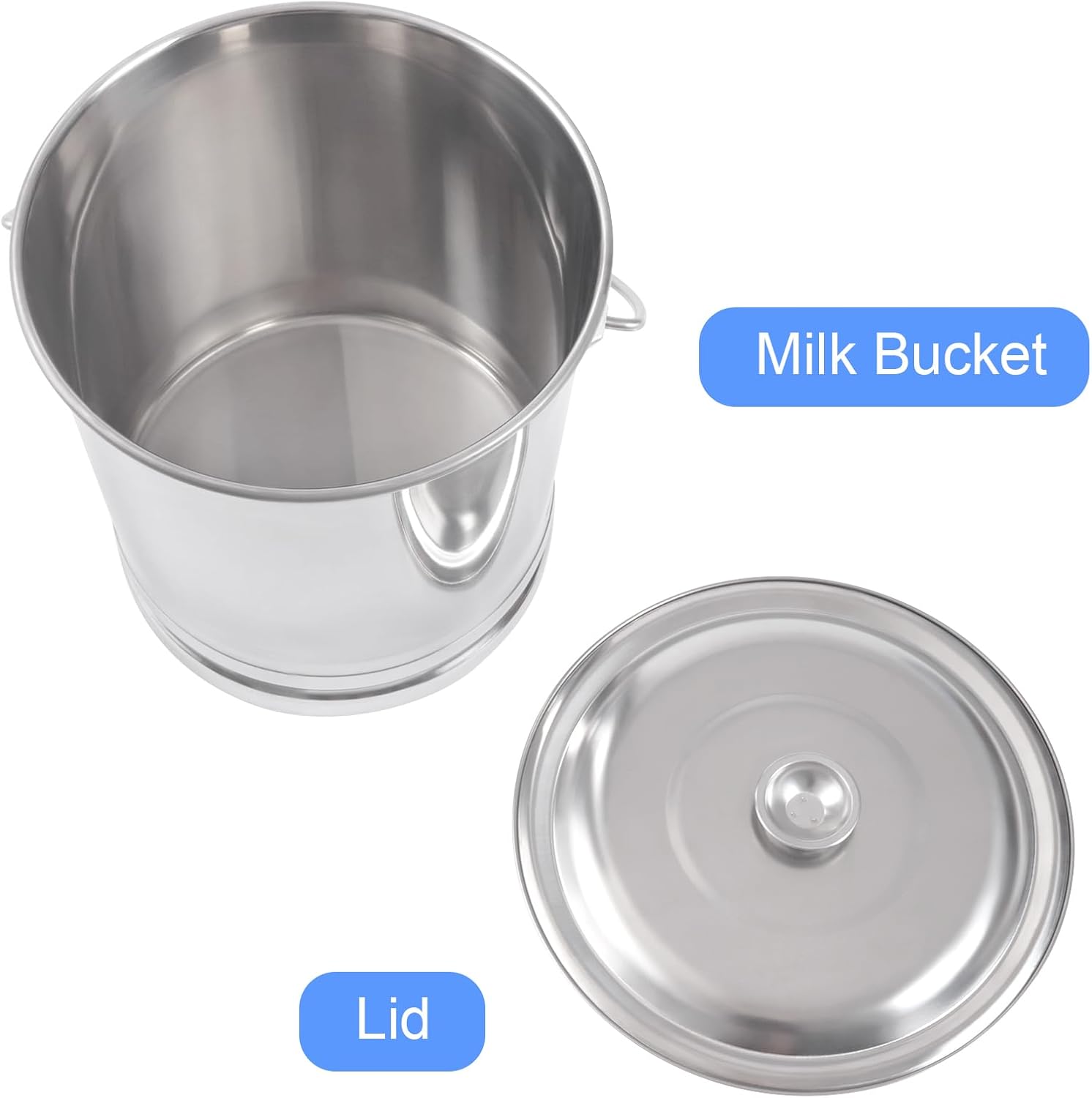 Milk Can, 304 Stainless Steel Milk Transport Cans Wine Pail Bucket Tote Jug Pot Oil Liquid Storage Barrel w/2 Handles Milk Container (14.8QT)