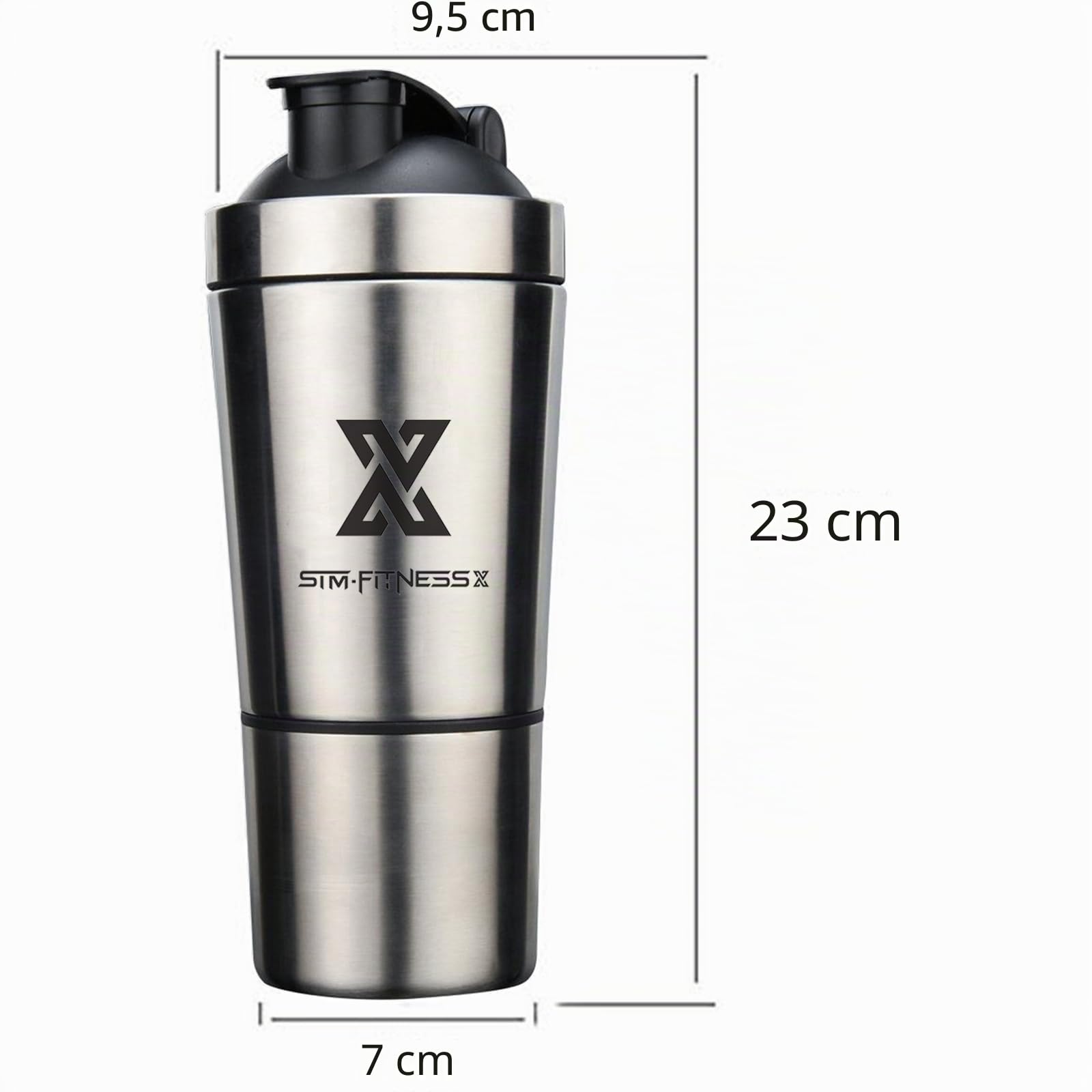 X SIM FITNESSX Fitness Sport Bottle Shaker per Proteine Acciaio Inox in Acciaio da capacità 700ML/591ML+200ML (591ML+200MLcontenitore proteico)