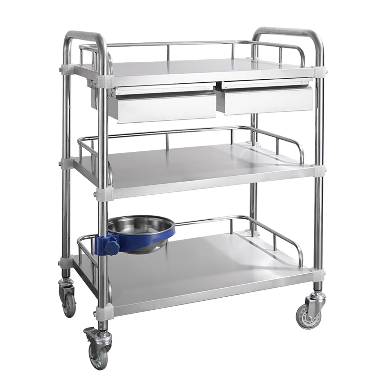 Carrello da lavoro in acciaio inox con ruote, tavolo da cucina commerciale in metallo, carrello in acciaio inox con due cassetti, per ospedali, cliniche e centri bene,80*48*86cm/31.5*19*34 in
