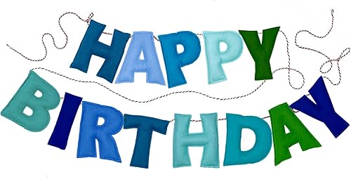 Cartel de feliz cumpleaños pre-encordado  Guirnalda de bolas de fieltro  Guirnalda de feliz cumpleaños, decoración de cumpleaños azul, letrero