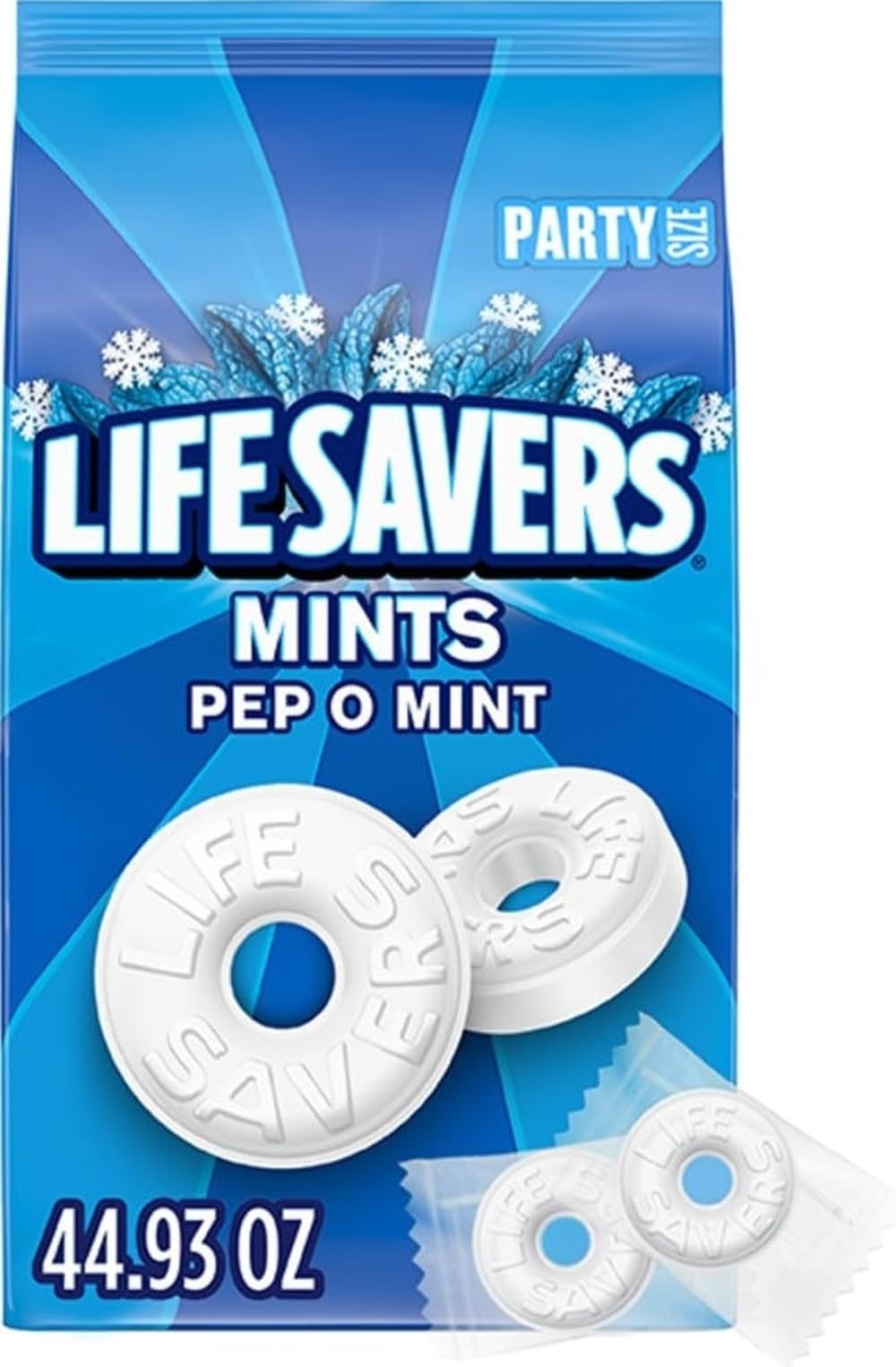 LIFE SAVERS Pep O Mint Hard Candy, Individually Wrapped, Party Size, 2.8 lb | Peppermint hard candy individually wrapped in a bulk bag, for office sharing, movie nights and on the go, breath mints, party