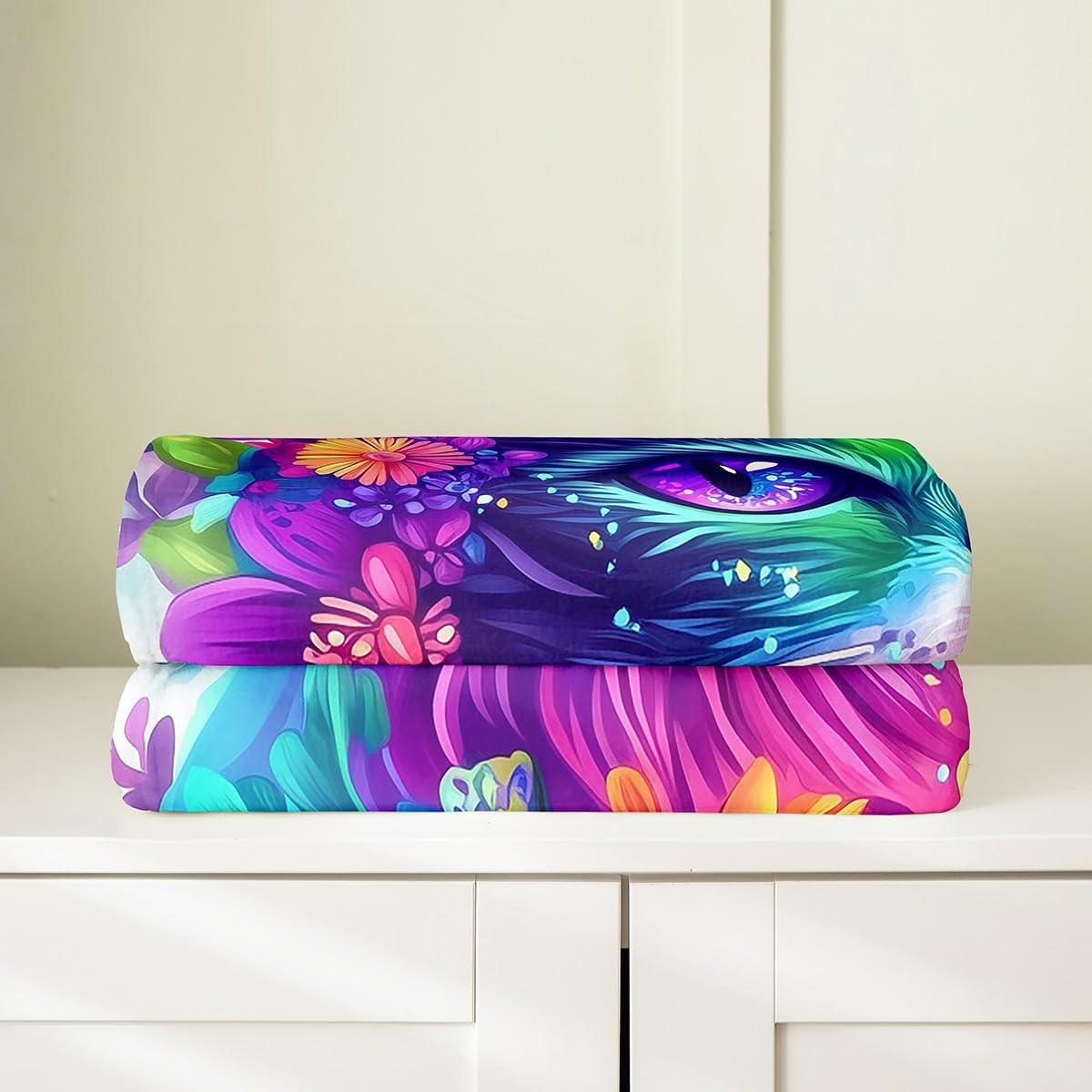 Feelyou Cute Cat Flannel Fleece Throw Blanket Queen 90"x90" Colorful Cat Fuzzy Blanket for Sofa Couch Kids Adult Boys Girls Flower Floral All Season Bed Blanket Kawaii Animal Plush Blanket - Image 4