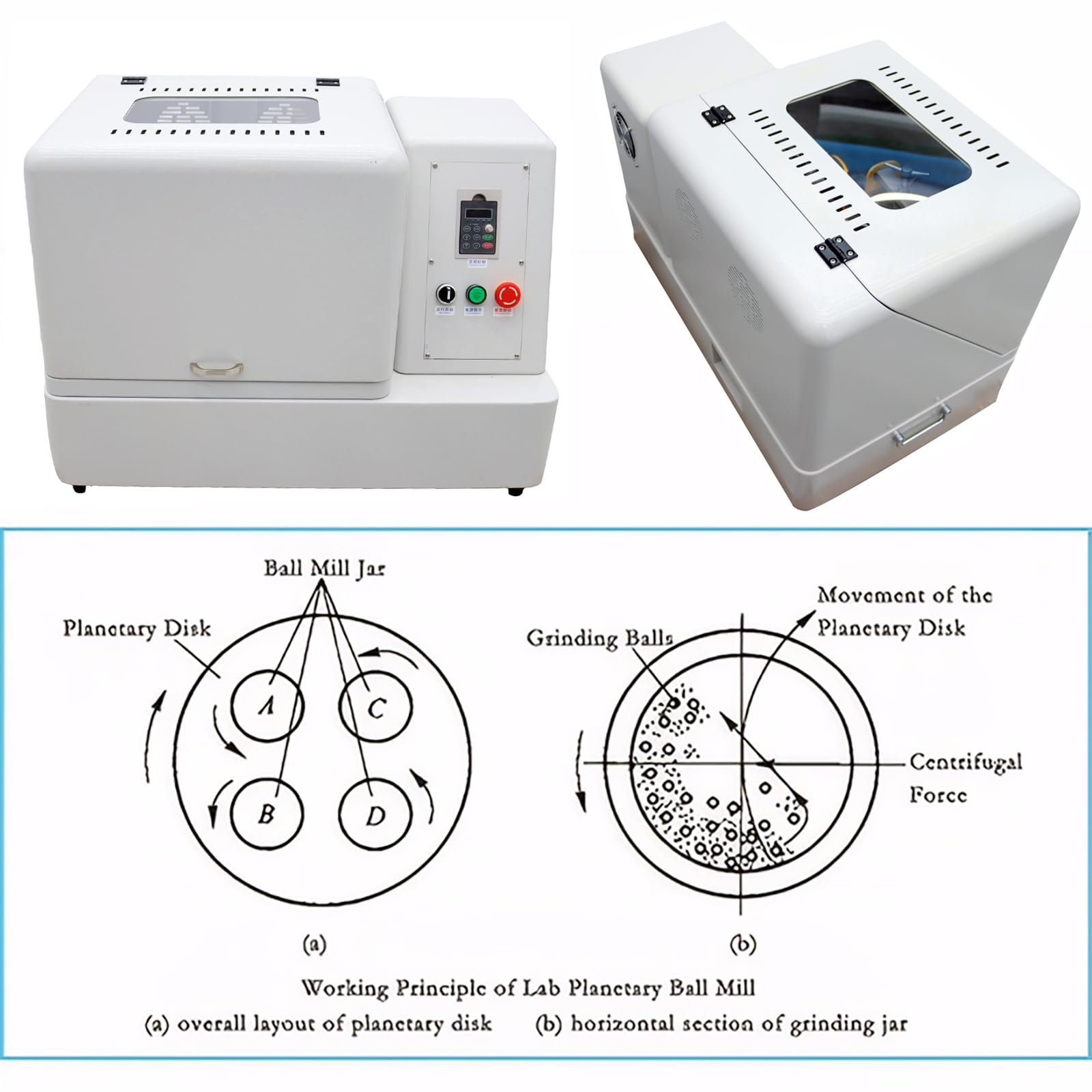 INTSUPERMAI 4L Pulverizer Ball Mill Machine Ceramic Planetary Grinding Machine with 4 x 1000ml Ball Mill Grinding Jar for Laboratory Materials Grinding