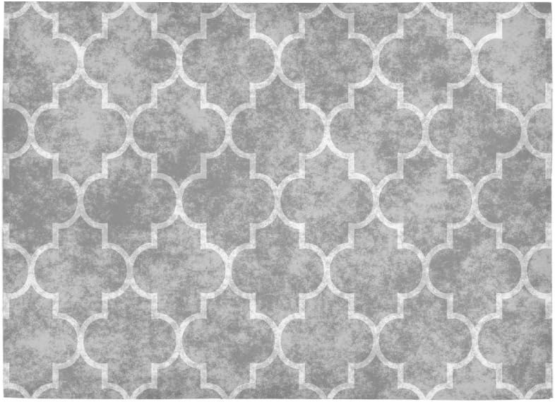 Custom Grey Moroccan Trellis Quatrefoil Teal Area Rug 5' x 3'3, Four Leaf Clover Geometric Mosaic Lattice Throw Rayon Fiber Carpet Rugs Cover for Home Living Room Bedroom Decor