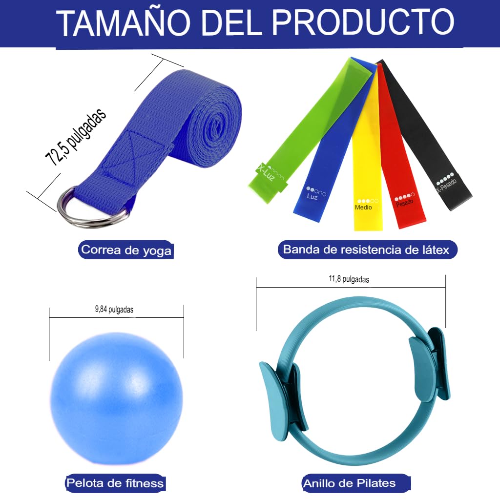 Círculo Pilates con Pelota y Bandas - Kit Yoga Fitness Completo para Muslos, Abdos, Piernas - Anillo de Tonificación Ligero y Portátil - Accesorio Pilates & Yoga en Casa