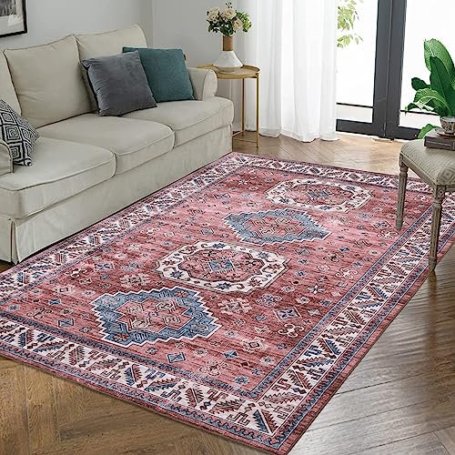 GarveeHome Vintage Area Rug 8x10 Living Room Bedroom Rug Indoor Non-Slip Stain Resistant Throw Floor Cover Low Pile Boho Accent Large Carpet for Dinin