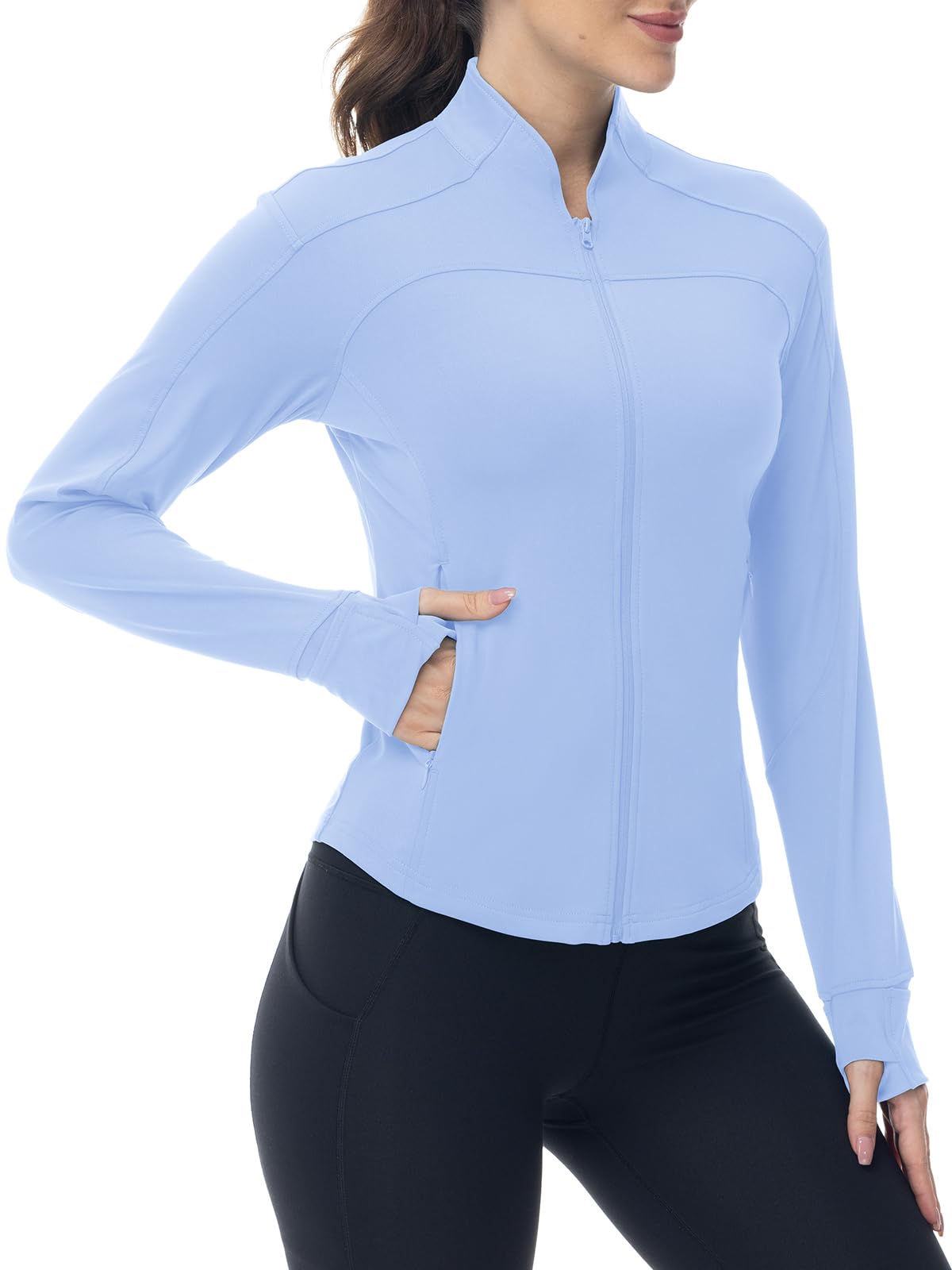 YSENTO Damen Sportjacke Laufjacke Funktionsjacke Wanderjacke Leicht Langarm Yoga Gym Sport Oberteil Atmungsaktive mit Daumenloch