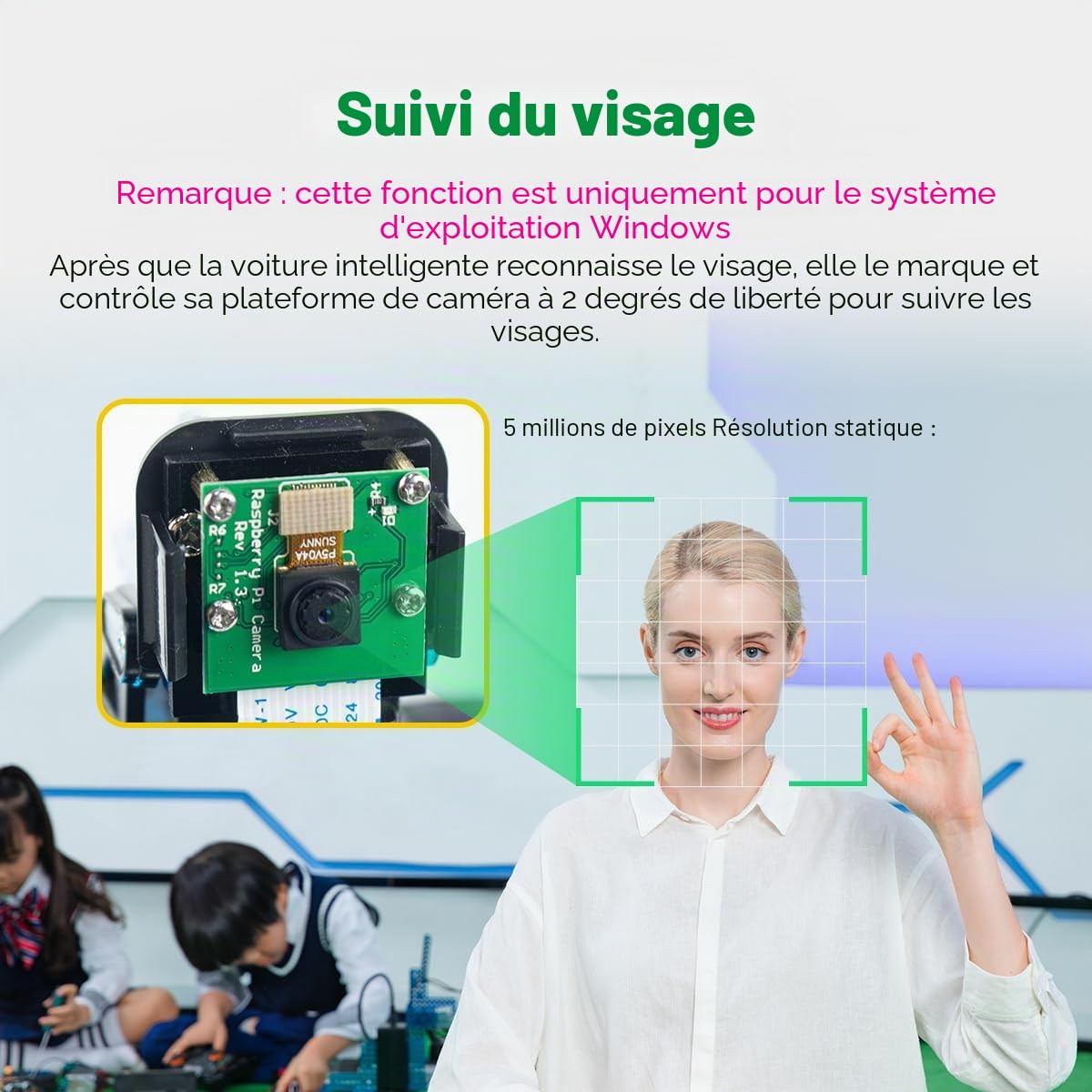 LAFVIN Kit de voiture intelligente 4WD pour Raspberry Pi 5/4B/3B+/3B/2B/1B+ avec tutoriel, robot intelligent multifonction avec appareil photo (Raspberry Pi non inclus)
