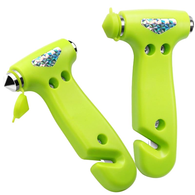 Kit de emergência automotiva WONDER POINT com martelo quebra-vidro, cortador de cinto e fita refletiva verde, 2 unidades