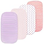 Bassinet Sheets Girl- 4-Pack Soft Fitted Bassinet Sheets, Organic Cotton, Breathable & Cozy, Fits 32x16x4 Inch Rectangle, Oval & Hourglass Mattresses (Lavender-Pink)