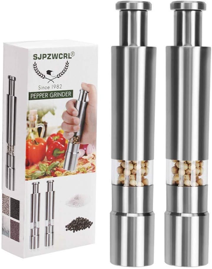 Pepper Grinder, Stainless Steel Pepper Mill Durable Salt Grinder One Hand Operation Salt Pepper Mill 2 Pack (Pepper Grinder 2 Pack)
