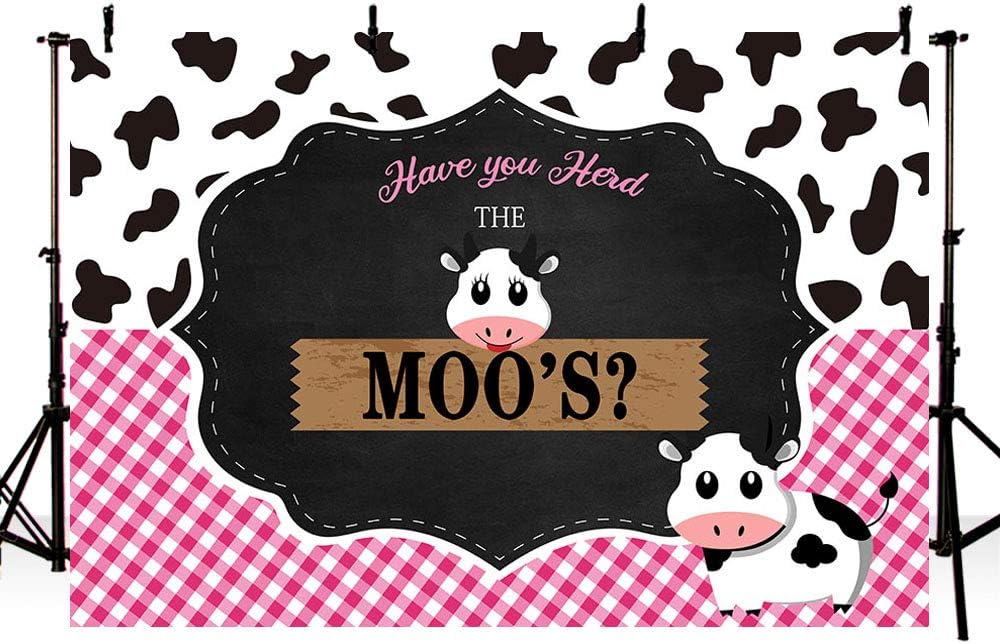 8714円 期間限定で特別価格 Mehofond 牛 ベビーシャワーパーティー 写真スタジオブース背景 小道具 Herd Moo S Farm 納屋 Bash 赤ちゃん 女の子 誕生日 ピンク ギンガム 黒板 パーティー 装飾 バナー 背景 写真用 7x5フィート