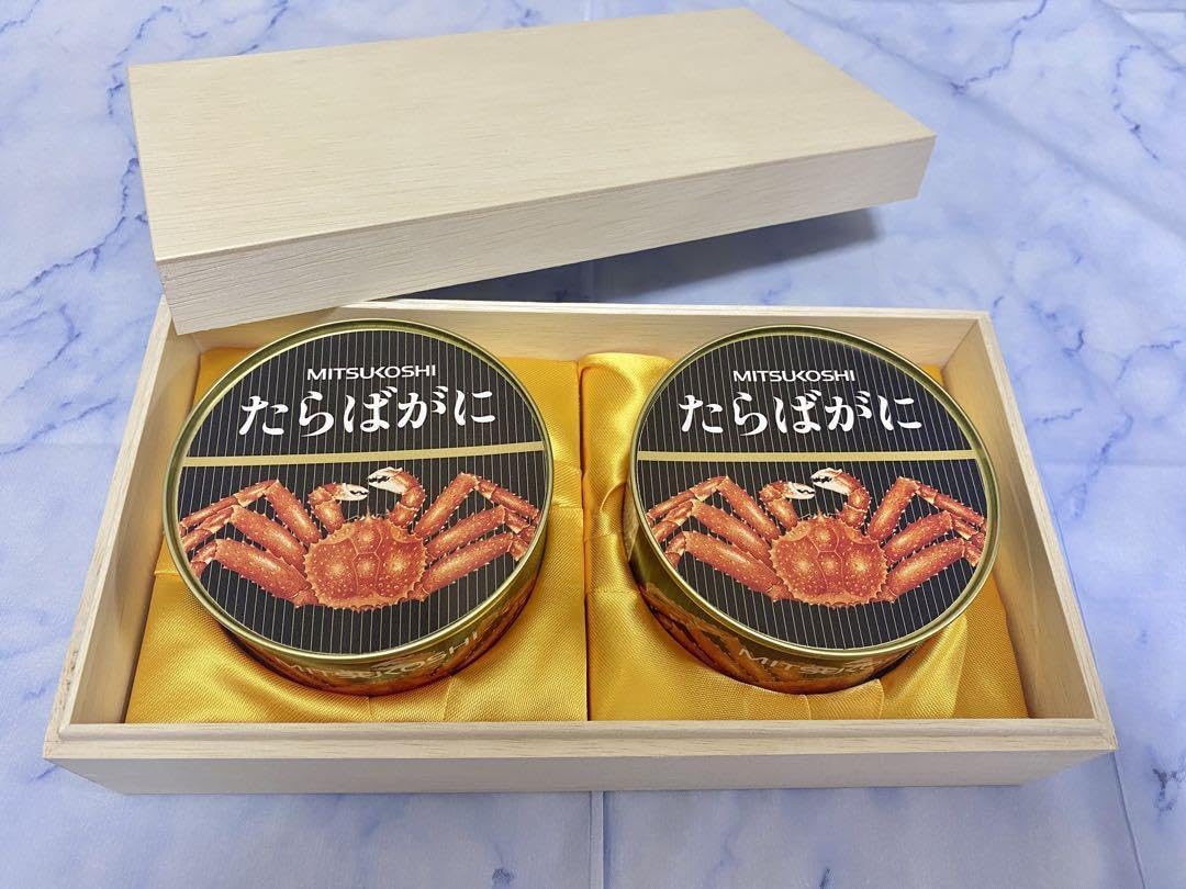 Amazon.co.jp: 定価38,880円※三越 たらばがに缶詰2個入り 木箱付き
