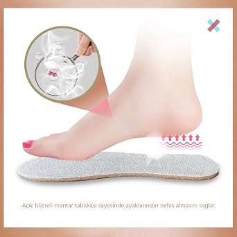 LX02 - Mantar Iç Tabanlık | Doğal Ve Serin Ayaklar, Çıplak Ayak Ile Kullanılabilen Ayakkabı Tabanı (34-45, Mantar, 1)