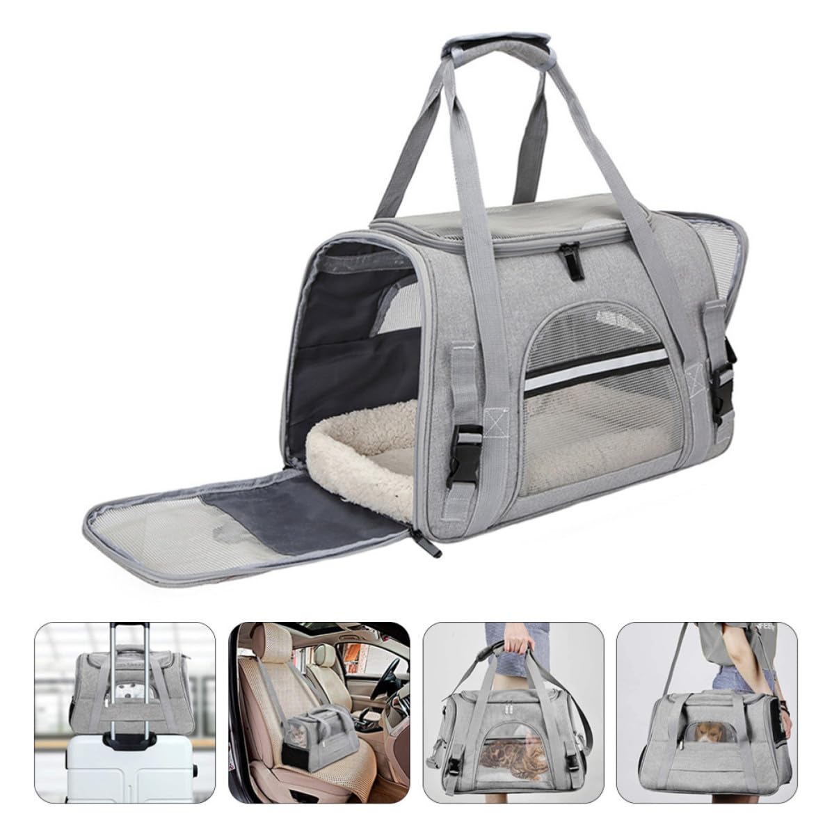 Zerodeko Borsa da Trasporto per Animali Domestici Oxford Traspirante Apertura a Cerniera su Entrambi i Lati e Supporto Interno a Fibra per Viaggi e Passeggiate