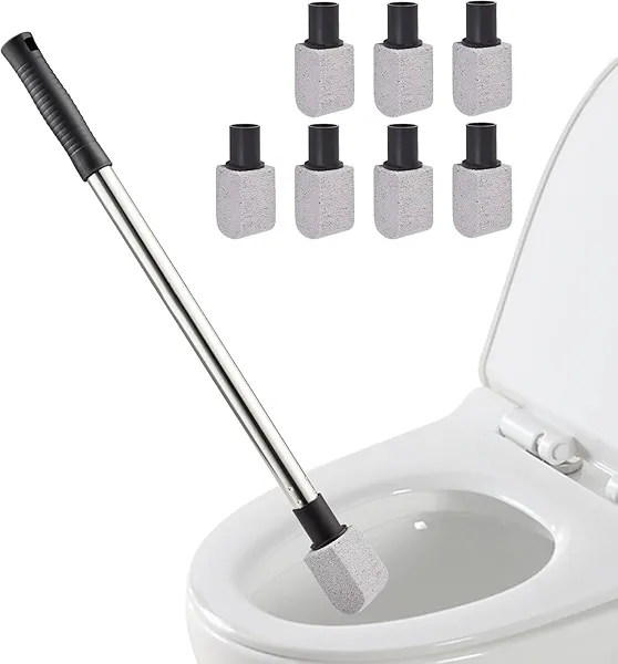 YUJOIBAN Pumice Stone Toilet Bowl Cleaner, 8 PCs Pumice Stone with 1 Extra Long Handle, 18” Hard Water Toilet Ring Remover, Pumice Stones for Cleaning Toilet, Bath, Kitchen, Pool, Sink
