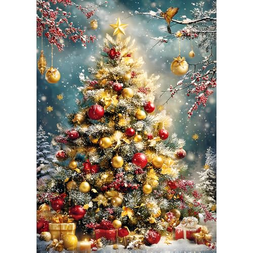 DAERLE Diamond Painting Árbol de Navidad con regalos, Pintura Diamante para Adultos, Árbol de Navidad brillante, Diamond Painting Kit Completo, Bricolaje Dibujo de Diamantes Para Decoración 30x40cm