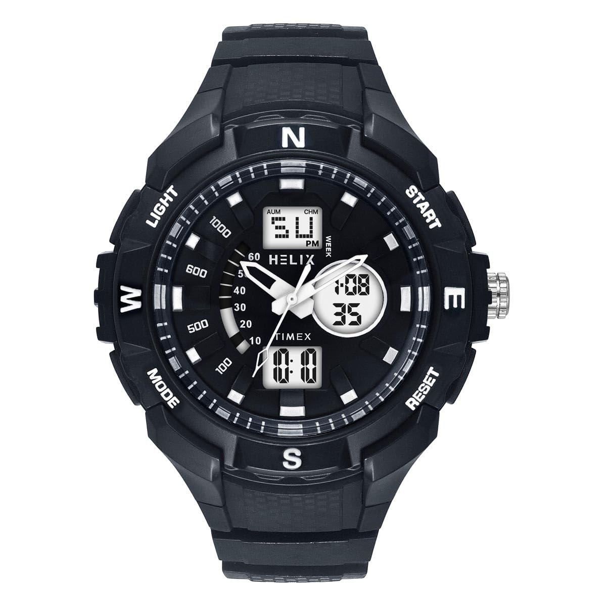 Helix by Timex Black Round Analog-Digital Watches for Men | Quartz Movement Resin Bracelet Men Watches | Upto 50 m Water Resistance with Foldover Clasp Closure | Gift for Men TWESK4600T (B0D75Y16WQ) Amazon Price History, Amazon Price Tracker