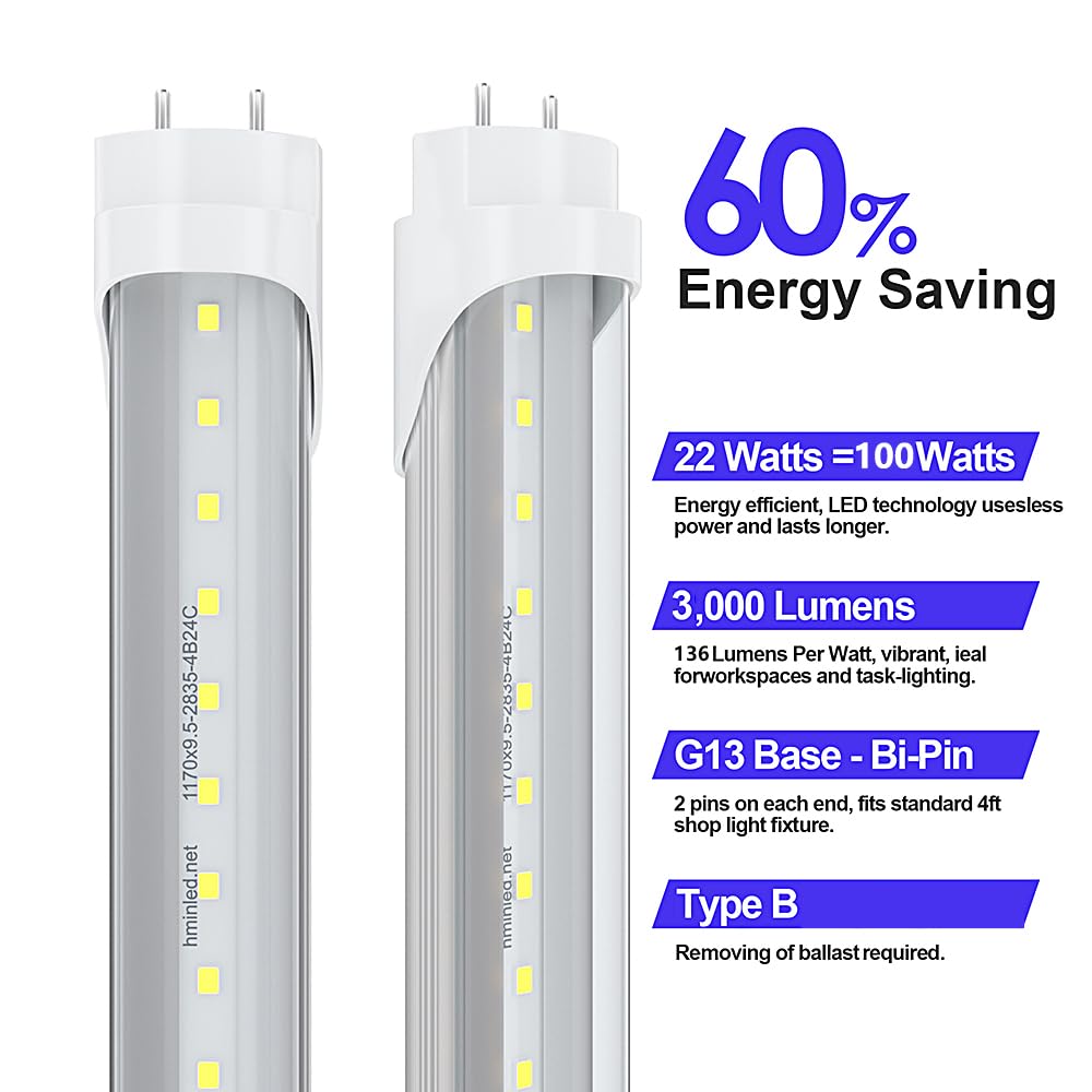 T8 1.2 m lampa LED 6000 K 3000 lm przezroczysta osłona, 22 W obejście statecznika zasilanego podwójną końcówką, aluminium o wysokiej gęstości, doskonałe rozpraszanie ciepła, fluorescencyjny