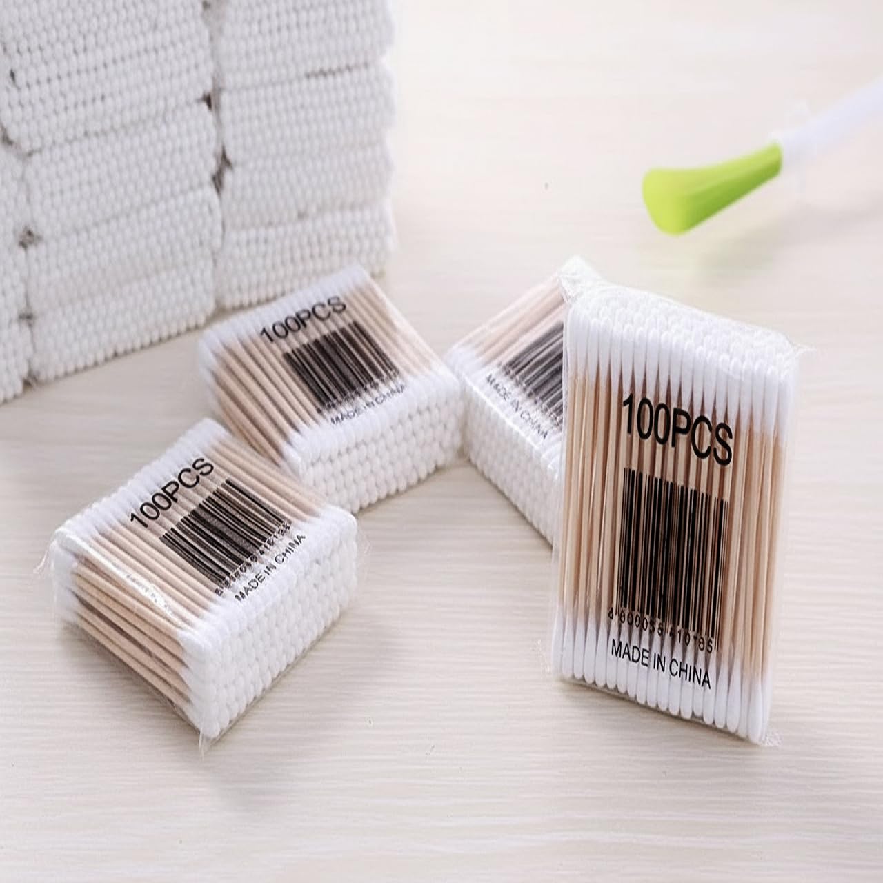 Hbm Wooden Stick Double Head Tips Natural Pure Cotton Swabs Ear Cleaning Picks Buds- 500 Pcs-image-16