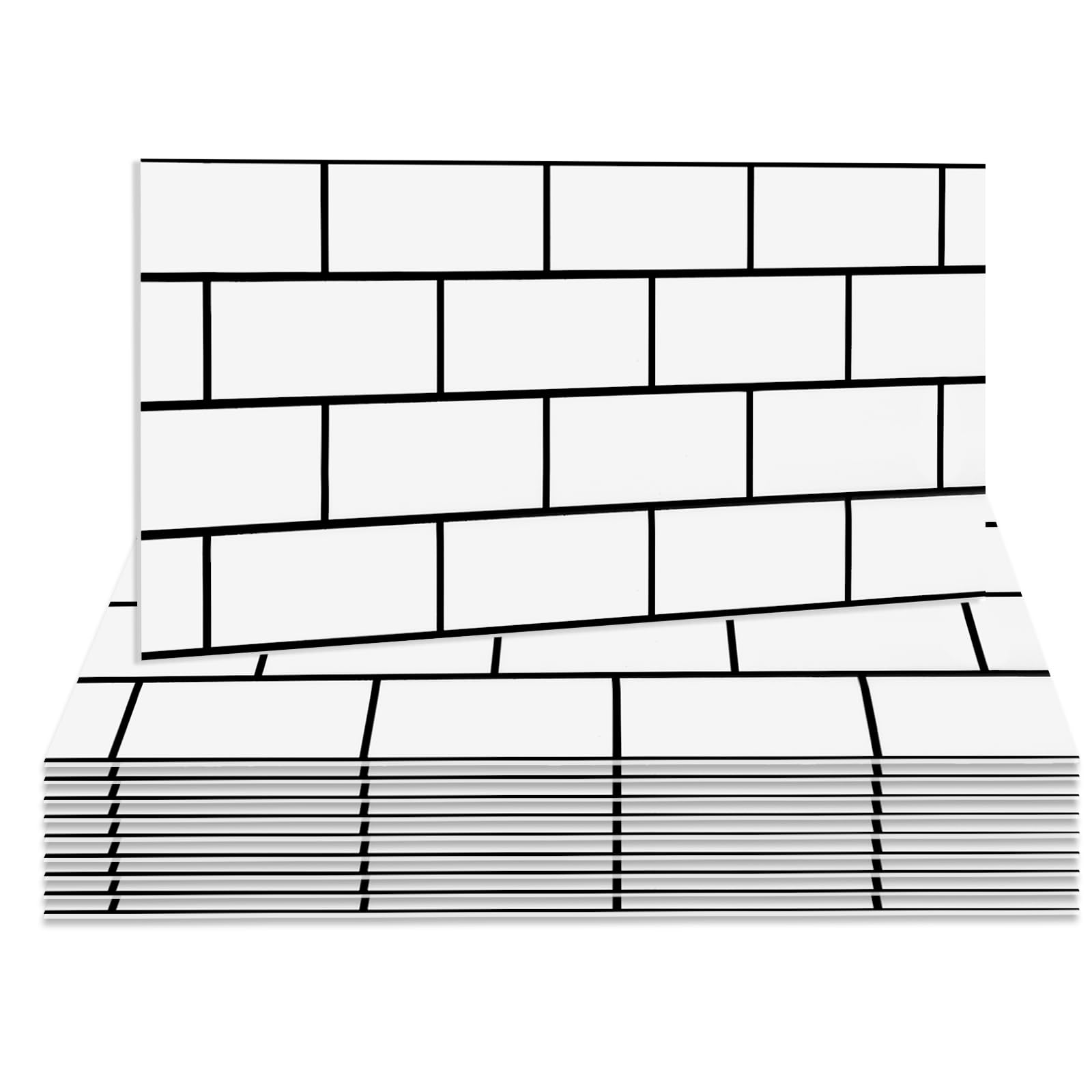 Takezuaa White Brick Tile Stickers 2mm Thicken PET Peel and Stick for Bathroom 60x30cm 20Pcs Brick Self Adhesive Wall Tile Waterproof Tiles Stick on Tile Backsplash for Kitchen — image 1