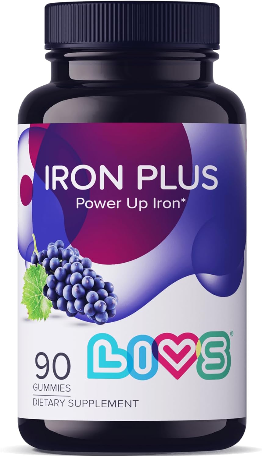 Iron Gummies with Vitamin C for Women, Men & Kids | Chewable Supplement as Gummy with Vitamin B12, B3,B5,B6, Folate & Zinc | Energy Support, Non GMO & Gluten Free | 20mg Iron/Dose -90 Count