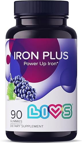 Gomitas de hierro con vitamina C para mujeres, hombres y niños | Suplemento masticable como gomita con vitamina B12, B3, B5, B6, folato y zinc |