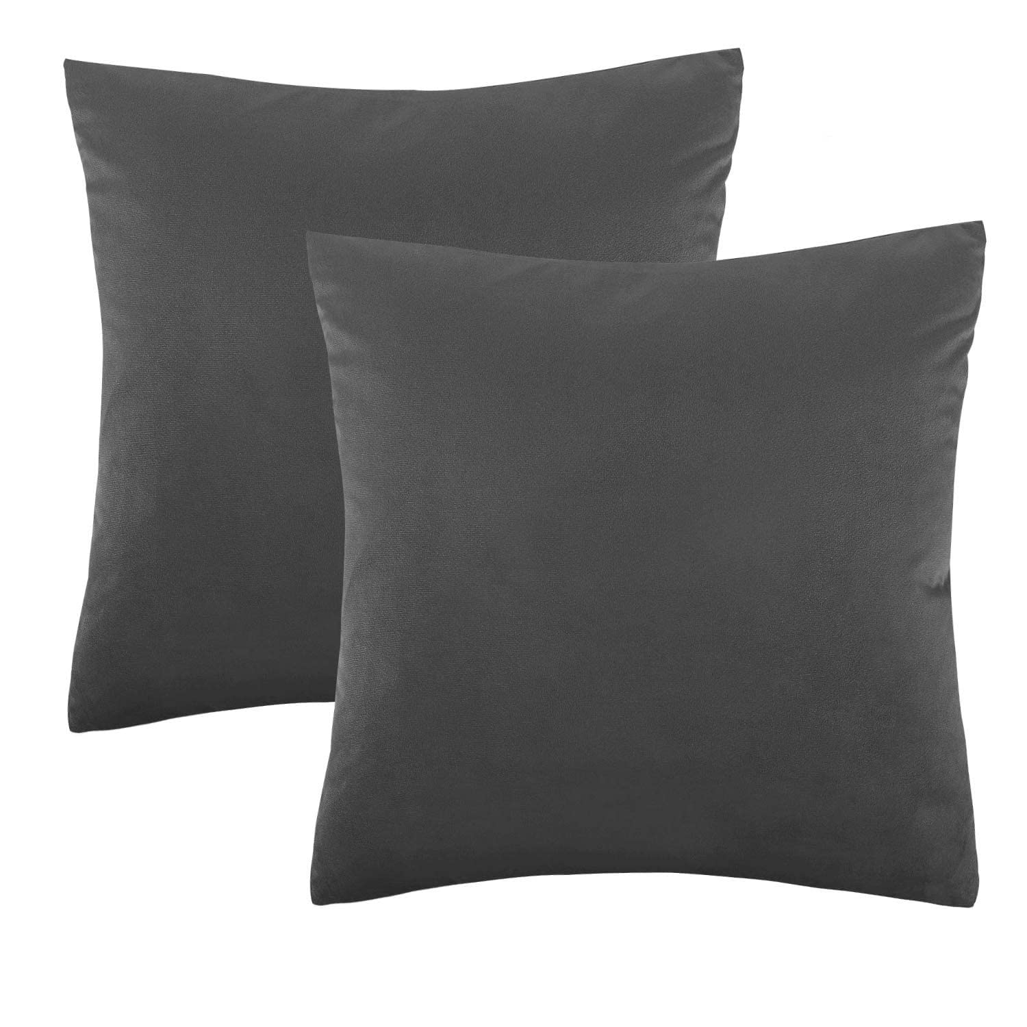 LATTCURE Velvet Soft Soild Microfiber Decorative Square Pillow Case Throw Cushion Cover for Sofa Bedroom Car with Invisible Zipper 18x18 Inch 45x45 cm Grey Set of Two Lined¡­ (Dark gray 01)