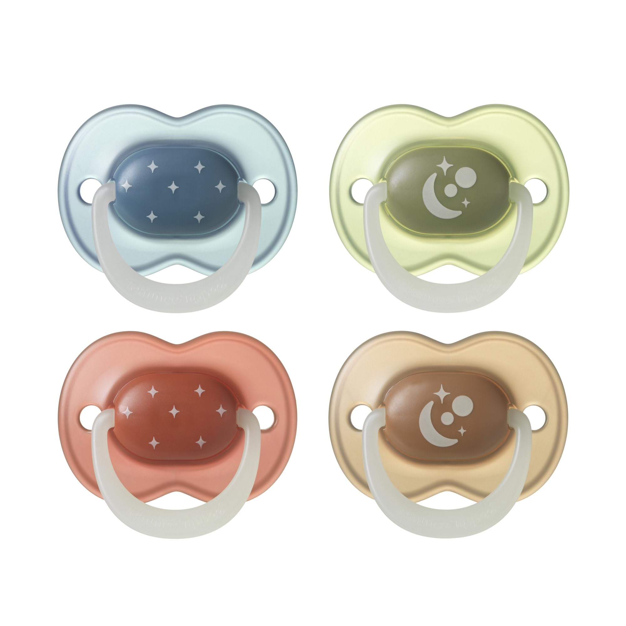 Tommee Tippee NightGlow-Schnuller, 6-18 Monate, 4 Stück, Leuchtet im Dunkeln, Kieferorthopädischer Sauger, Zusätzliche Luftlöcher, Symmetrische Passform, 100% BPA-freies Silikon, Gedämpfte Töne