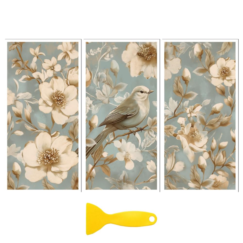 Peacoblue Rub on Transfer Decal Sticker for Furniture Craft Decor 6"x12" Blue Foil Bird, 4Pcs Waterproof UV DTF Transfer for Drawer Dresser Glass Porcelain Wood Plastic