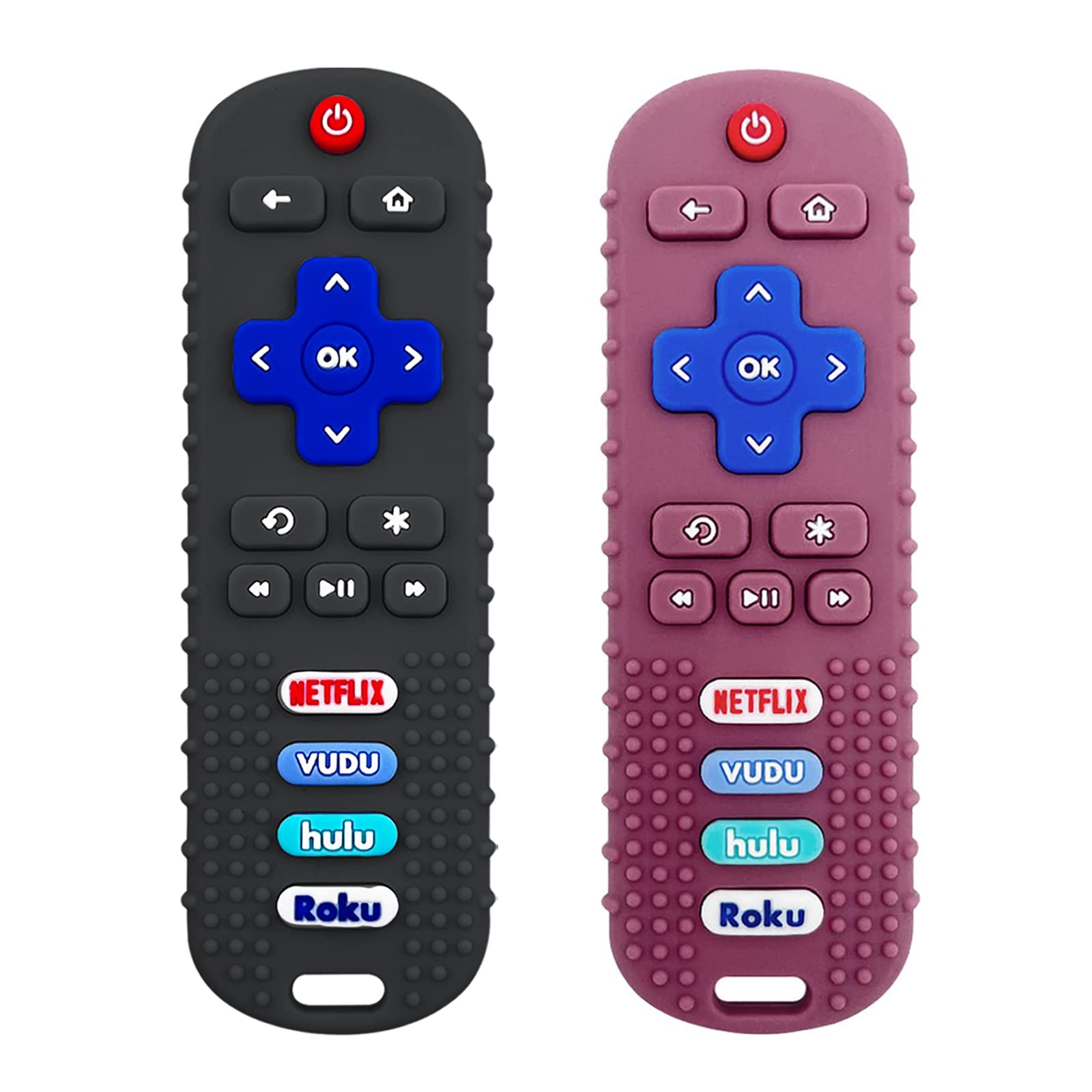 Baby Teething Toys, Food Grade Silicone Teether for Babies 3 6 12 18 Months, TV Remote Shape Toddlers Chew Toys, Freezer BPA Free (Black+Red)