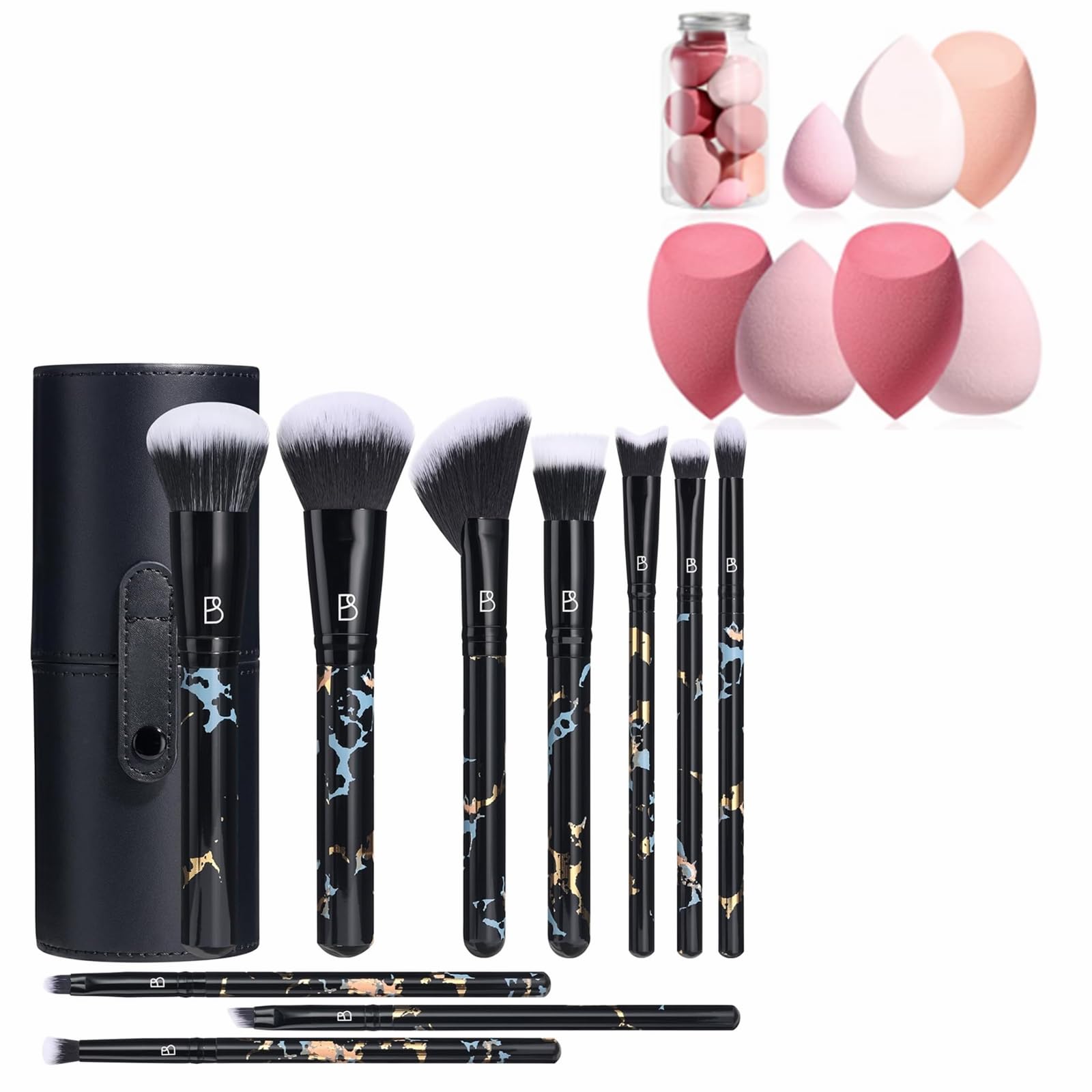 BS-MALL Makeup Brushes 10 PCS Set with 7 Pcs Makeup Sponge Set BS-MALL Blender Sponges