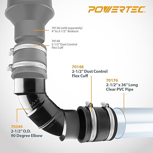 Miniatura 11 de POWERTEC 70344 2-1/2" OD 90 grados Codo - ABS plástico colector de polvo conector (negro)