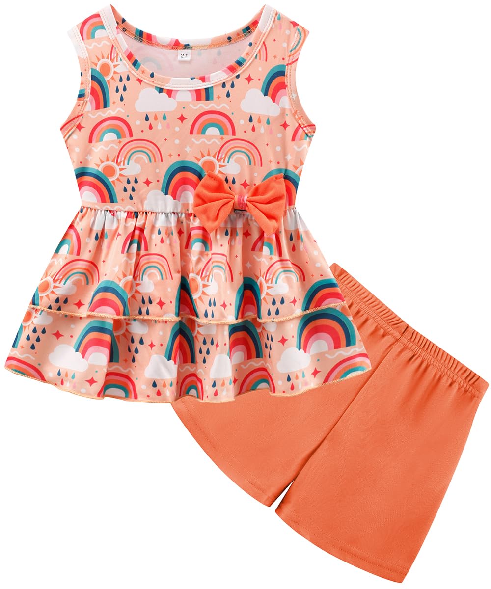 zarmfly Girls 2 Piece Outfit Summer Short Set Sleeveless Bow Knot Tank Top and Shorts Cute Clothes for Toddler Girls