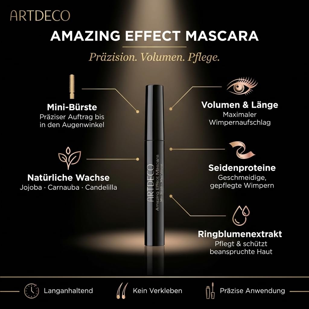 ARTDECO Amazing Effect Mascara – mini brush adds astonishing volume to lashes - extra-precise application - small brush reaches even the very corners of the eye - vegan eye makeup - 0.21 Fl Oz