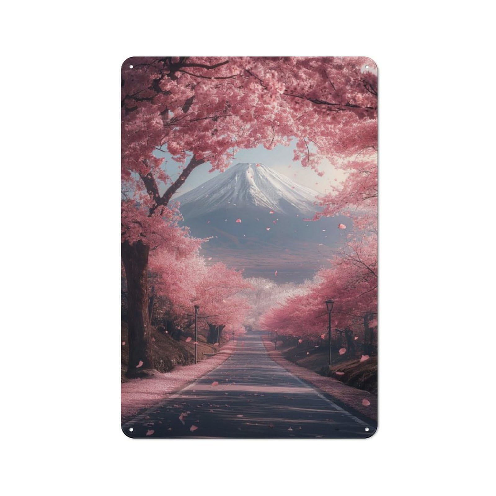 Japan Road And Sakura Tree Vintage Metal Wall Decor 30x20cm, Vintage Metal Sign for Cafe, Bistro, Bakery Or Restaurant