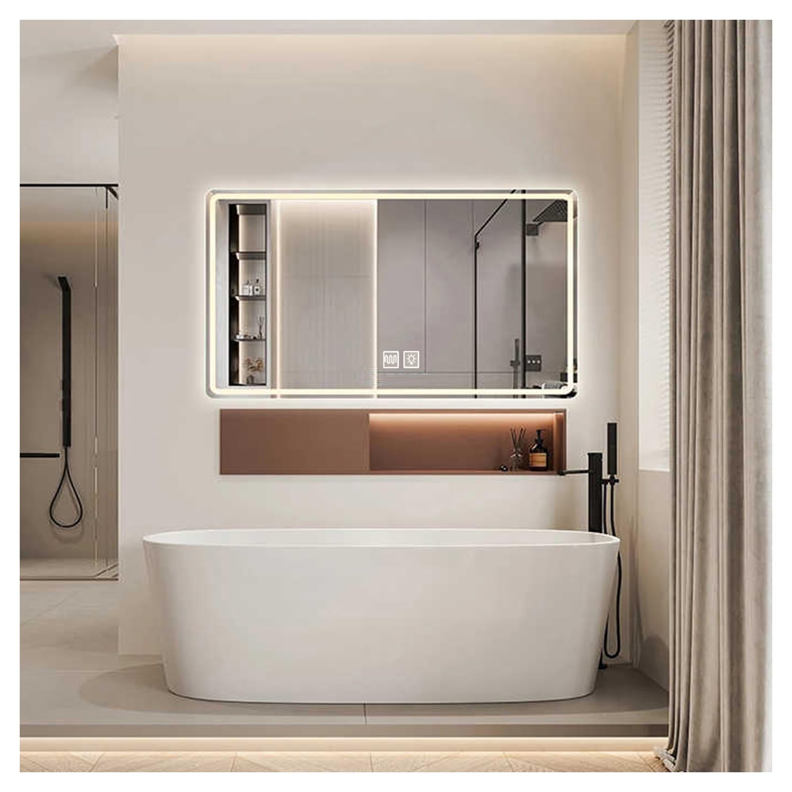 FGXHHS with LED Lights，Illuminated Led Demister Pad，Illuminated Mirror,LED Mirror，3 Colours Backlit Makeup Mirror(A,H40*W60cm/H15.7*W23.6IN)