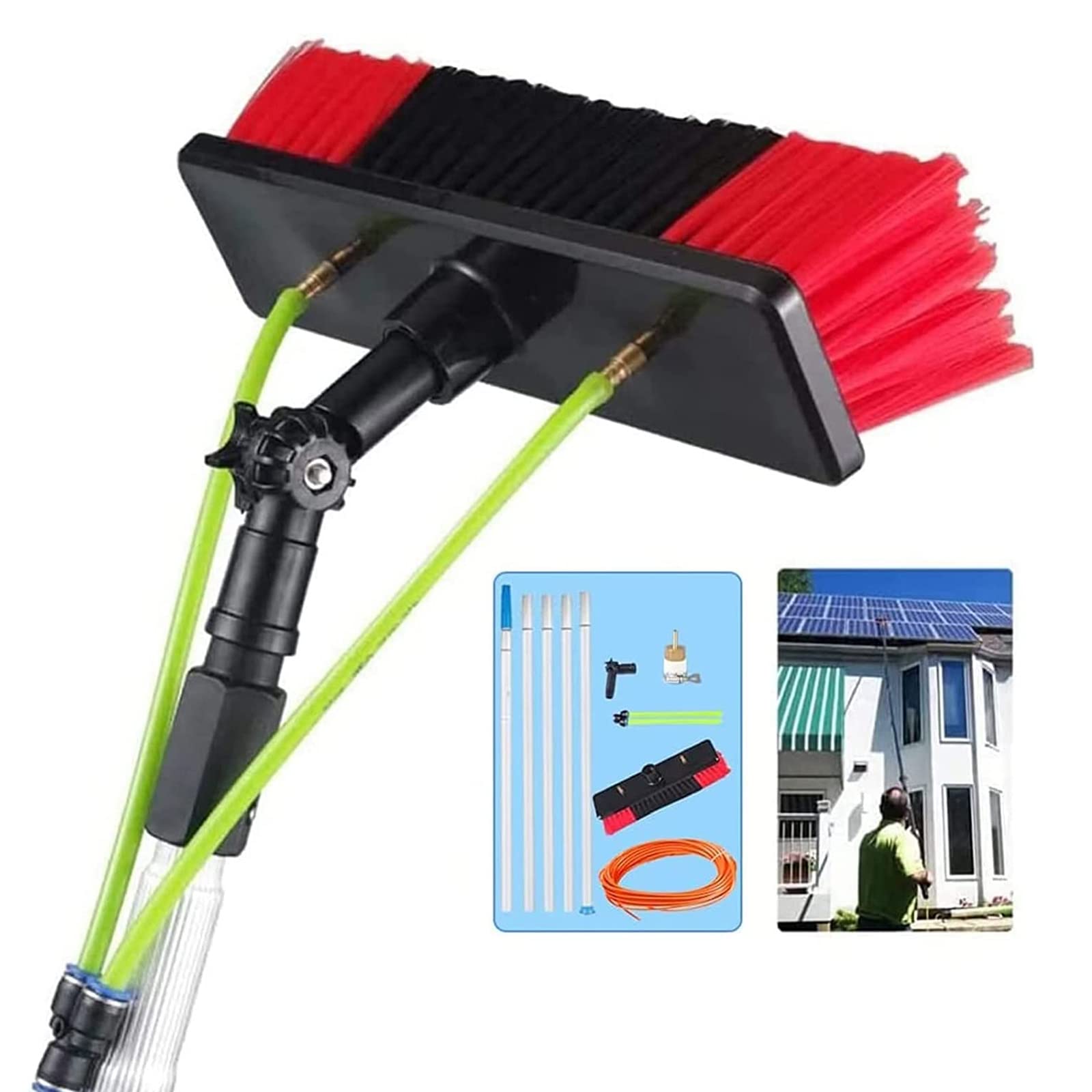 Aioneer Telescopic Window Cleaning Pole 3M-12M With 30Cm Water Fed Extendable Brush For Conservatory Roof & Solar Panel Cleaning - 8M/26.24Ft Long Reach