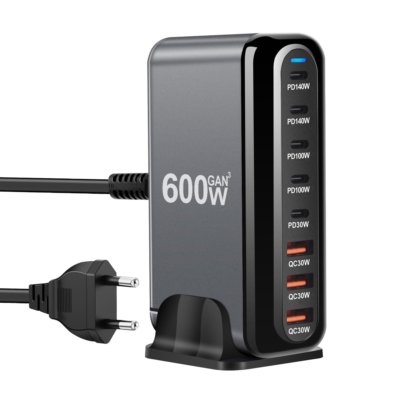 Caricatore USB C multiuso, 600 W, 8 porte, ricarica rapida con caricatore a 6 C e 2 A per MacBook Pro/Air, iPad iPhone 15Pro/Sumsung