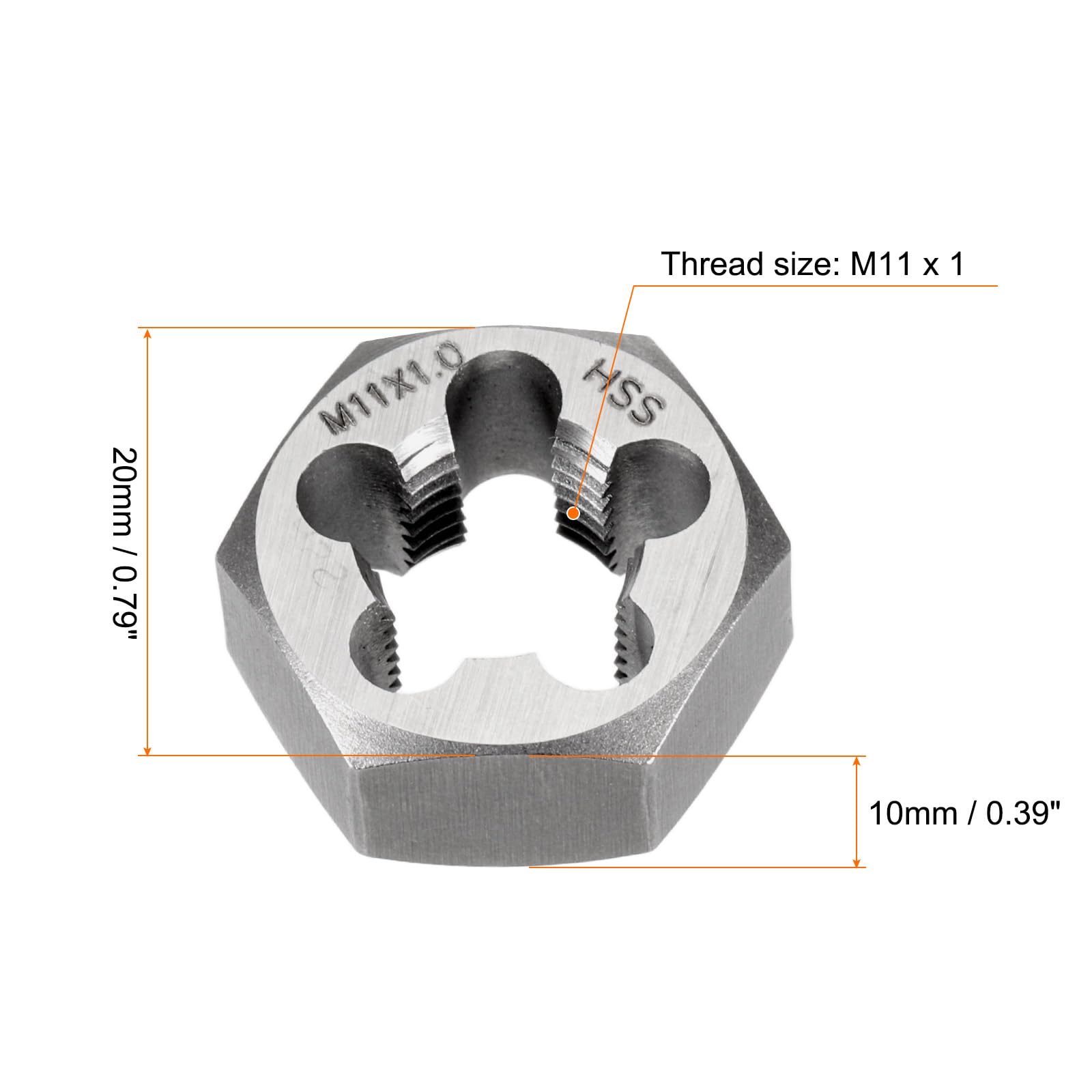 sourcing map Matrice de filetage hexagonale M11 x 1 - Filetage métrique - Pour droitier - Acier rapide - Outil de réparation
