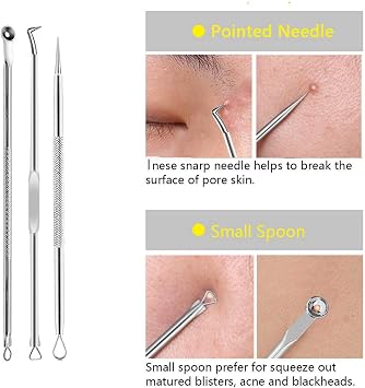 SHZDMH 9PCS Blackhead Remover Comedone Extractor Kit, Pimple Extractor Tool, Loop Curved Tweezers with Free Double-Headed Eyebrow Brush