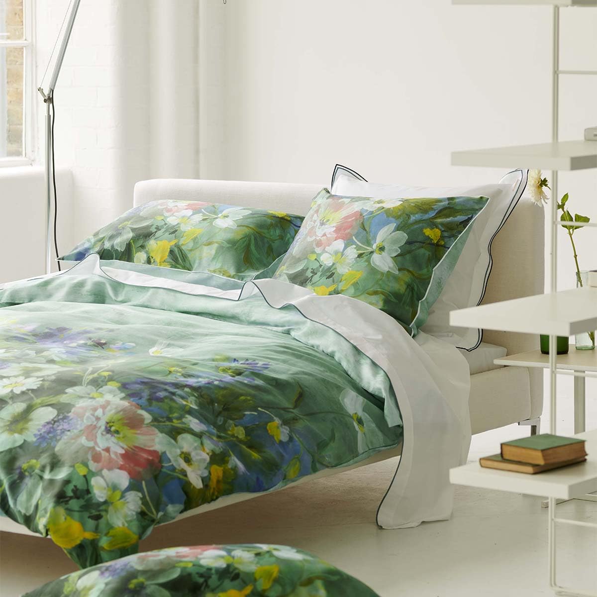 Designers Guild Printed Cotton Satin Duvet Cover, Gladys Blossom, 140 x 200 cm, Medium Green, 260 x 240 cm - Image 4