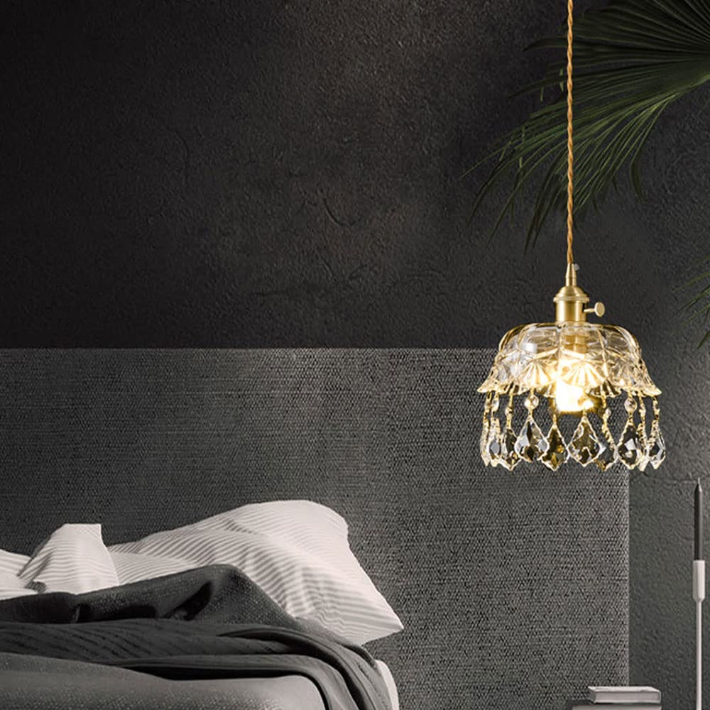 Lampa wisząca w stylu vintage Regulowana kryształowa lampa wisząca z przezroczystym kloszem szklanym, wiejska lampa sufitowa wisząca do kuchni Wyspa Jadalnia Bar Present